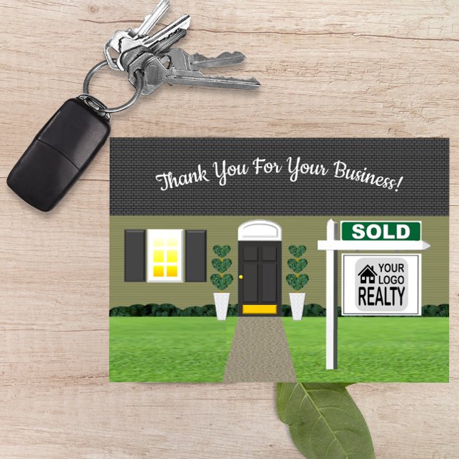Remerciements Realtor Grey Maison Vendu Signe Carte de remerciem (Créateur téléchargé)