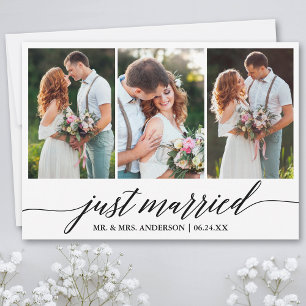 Remerciements Script de calligraphie juste marié Mariage Carte p