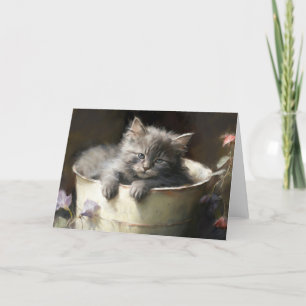 Remerciements Seau Plein De Joy Sweet Grey Kitten Carte De Voeux
