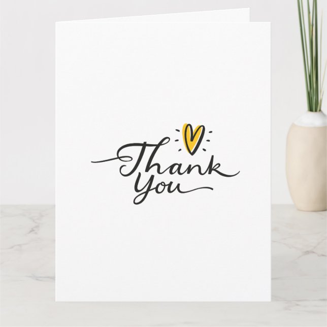 Remerciements Simple Script Cute Yellow Heart Carte de remerciem (Devant)