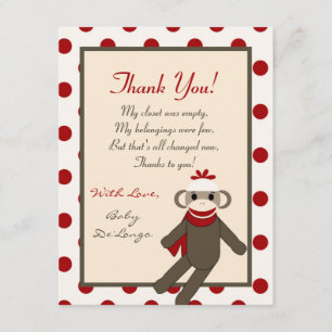 Remerciements singe rouge de chaussette du carte de