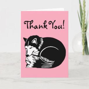 Remerciements Sleepy noir blanc Husky rose Carte de remerciement