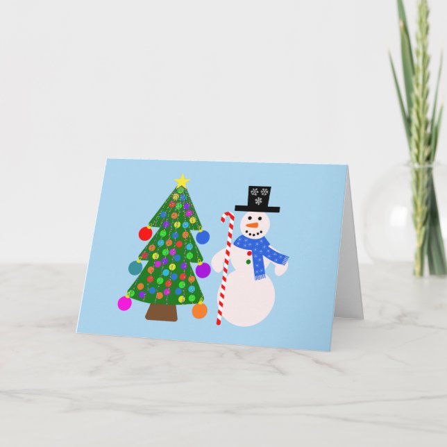 Remerciements Snowman & sapin de Noël #4 Carte (Devant)