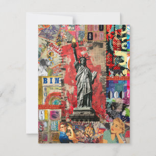 Remerciements Statue de la Liberté Médias mixtes Carte d'art col