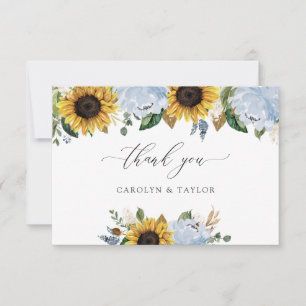 Remerciements Sunflowers Dusty Blue Mariage Carte de remerciemen