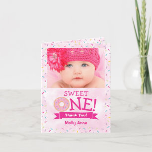 Remerciements Sweet ONE Donut 1er anniversaire fille Carte de re