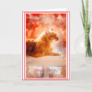 Remerciements Tabby Cat sur une clôture Carte de voeux Anniversa