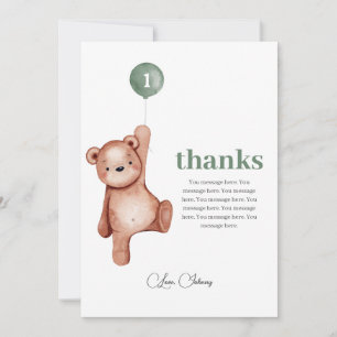 Remerciements Teddy Bear Sage Gree Premier anniversaire Carte de