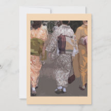 Trois femmes vêtues de kimono sur un carte pour no