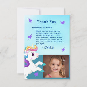 Remerciements Unicorne photo Turquoise Anniversaire Carte de rem