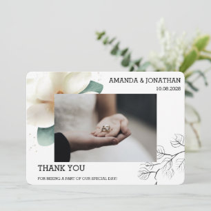 Remerciements White Magnolia Photo Mariage plat Carte de remerci