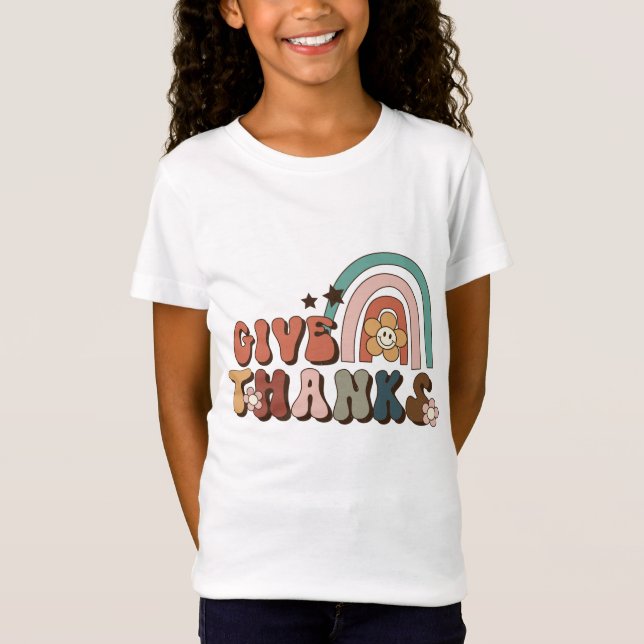Remerciez Retro Rainbow Thanksgiving T-Shirt (Devant)