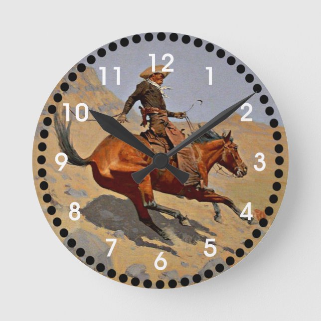 Remington: Cowboy, American Cowboy Art Runde Wanduhr (Vorderseite)