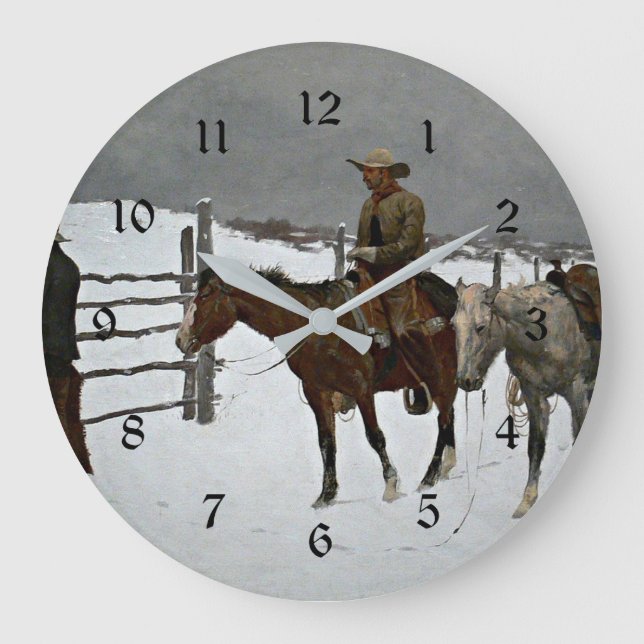 Remington - Fall des Cowboy, Kunstmalerei, Große Wanduhr (Vorderseite)