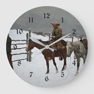 Remington - Fall of the Cowboy, feine Kunstmalerei Große Wanduhr