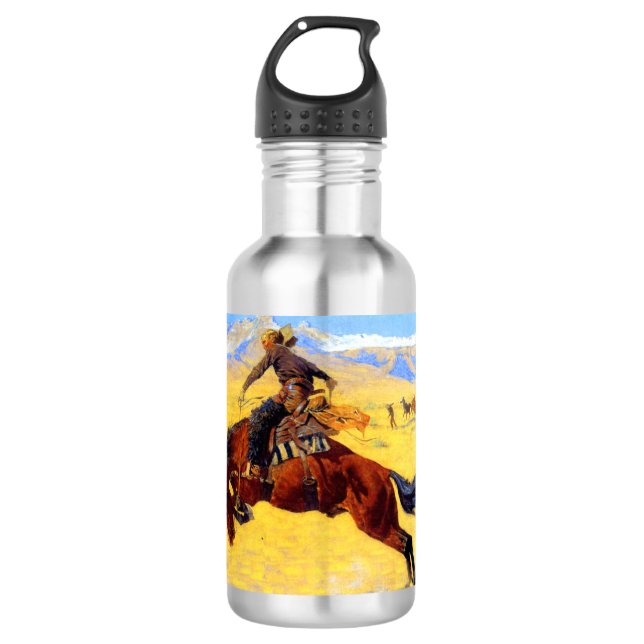 Remington Old West Horse und Cowboy Edelstahlflasche (Vorderseite)