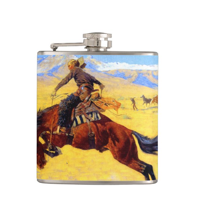 Remington Old West Horse und Cowboy Flachmann (Vorderseite)