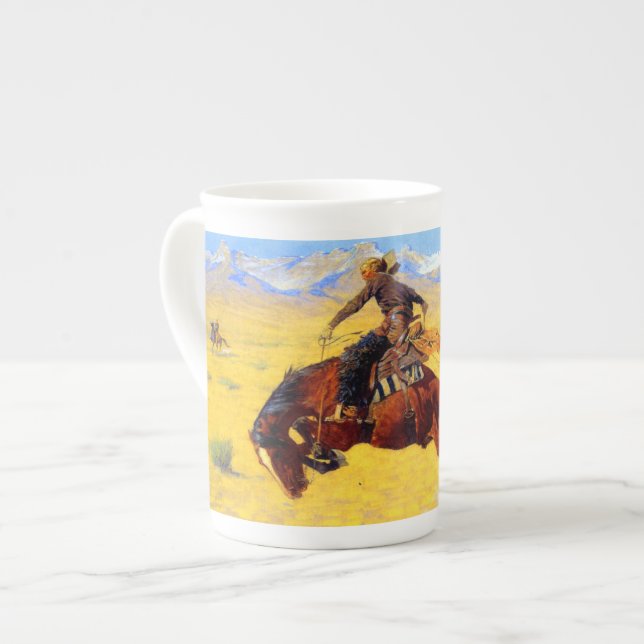 Remington Old West Horse und Cowboy Prozellantasse (Vorderseite Links)