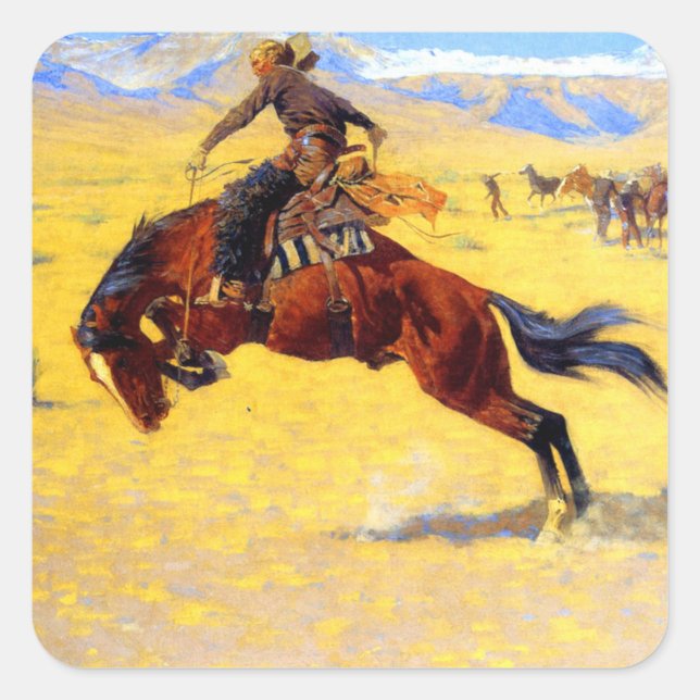 Remington Old West Horse und Cowboy Quadratischer Aufkleber (Vorderseite)