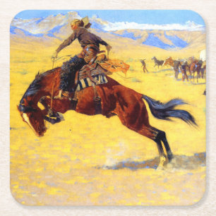 Remington Old West Horse und Cowboy Rechteckiger Pappuntersetzer