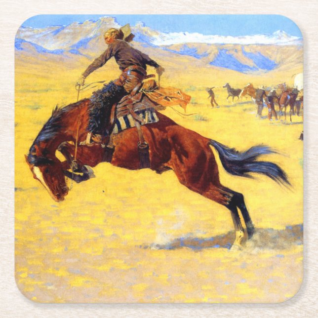 Remington Old West Horse und Cowboy Rechteckiger Pappuntersetzer (Vorderseite)