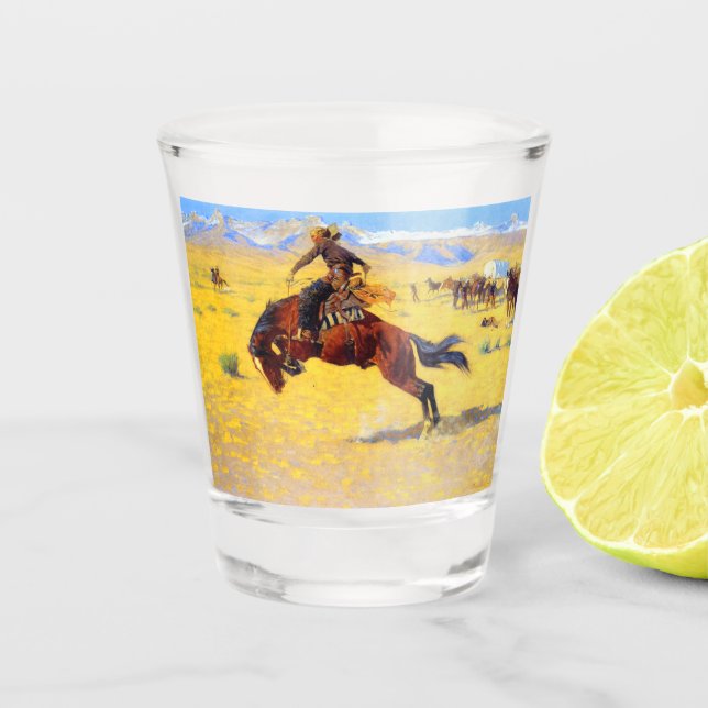 Remington Old West Horse und Cowboy Schnapsglas (Vorderseite)