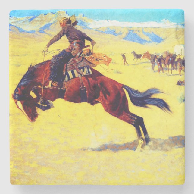 Remington Old West Horse und Cowboy Steinuntersetzer (Vorderseite)