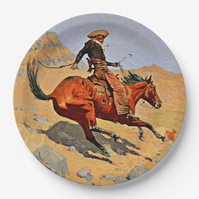 Remington - The Cowboy, berühmtes Gemälde Pappteller (Vorderseite)