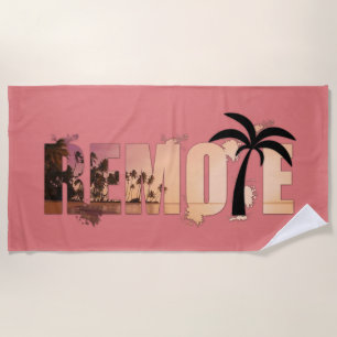Remote Word Art Splash Palm Tree Silhouette Strandtuch