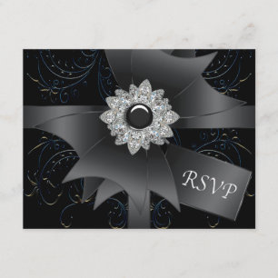 Remous bleu RSVP de noir de carte de RSVP