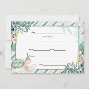 Remplir en blanc invitation tortue or et vert