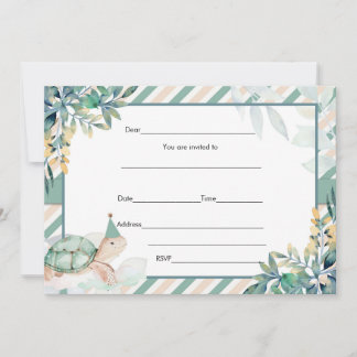 Remplir en blanc invitation tortue or et vert