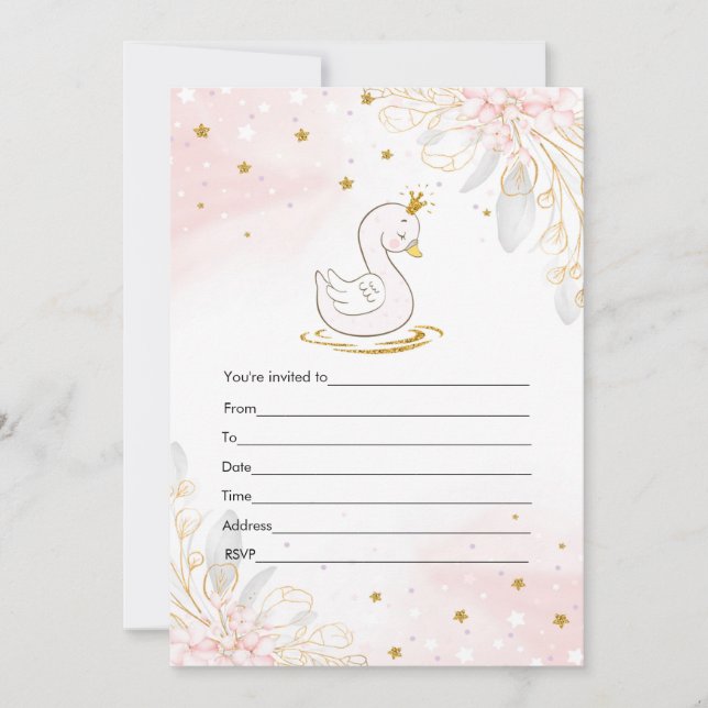 Remplir invitation rose or cygne aquarelle (Devant)