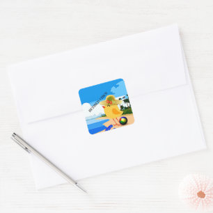 Remüde Chick..am Strand, Quadratischer Aufkleber