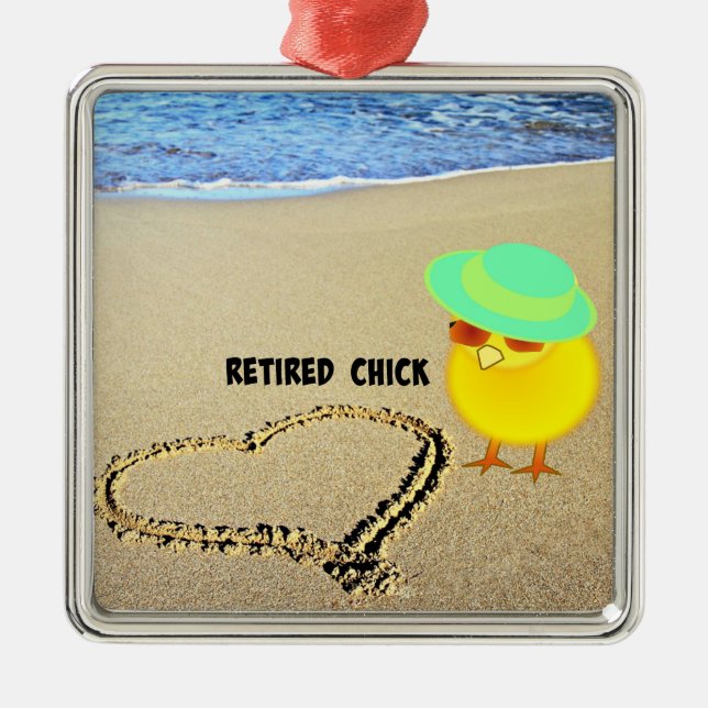 Remüde Chick..im Sand gezeichnet Herz Ornament Aus Metall (Vorne)
