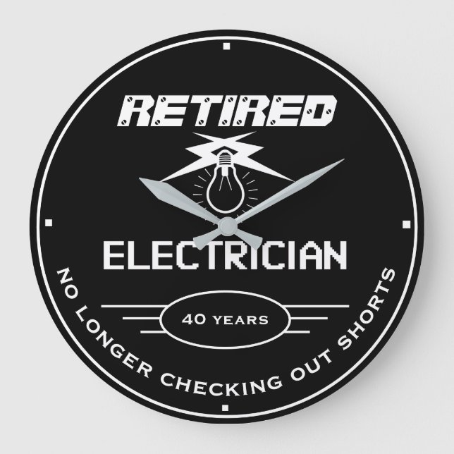 Remüde Electrician Black Lightbulb Funny Slogan Große Wanduhr (Vorderseite)