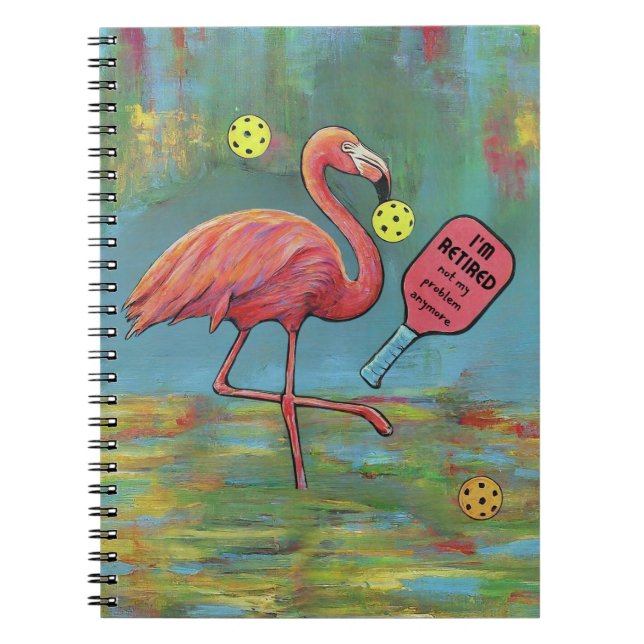 Remüde Flamingo Pickleball Wassercolor Notizblock (Vorderseite)