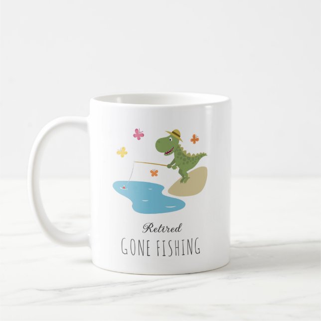 Remüde Gone Fishing Niedlich Dinosaurier Cartoon Kaffeetasse (Links)