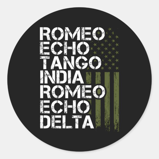 Remüde Militär Phonetic Alphabet Retiret Runder Aufkleber (Vorderseite)