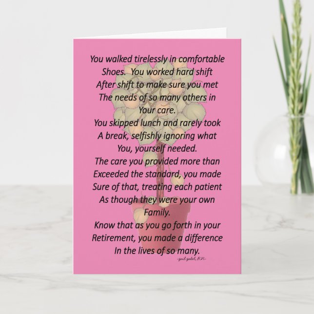 Remüde Nurse Gedicht Pink Karte (Vorderseite)