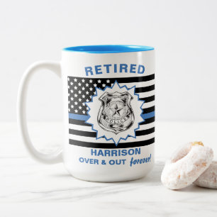 Remüde Polizei dünne blaue Linie über und hinau Zweifarbige Tasse