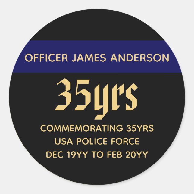 Remüde Polizeibeamte Thin Blue Line Personalisiert Runder Aufkleber (Vorderseite)