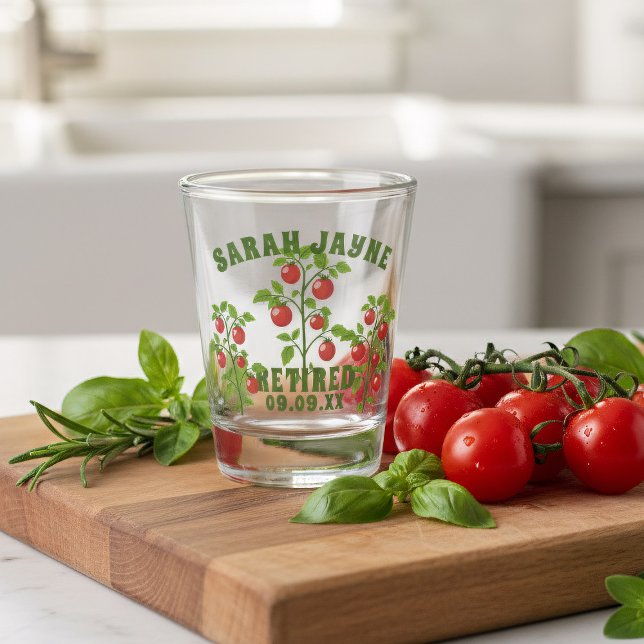 Remüde Tomato Pflanze Personalisiert Shotglas Schnapsglas (A tomato themed shot glass perfect gift for gardeners. Add your text!)