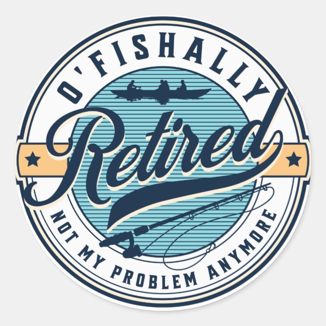 Remüder O'Fishally Funny Retro Angler Runder Aufkleber (Vorderseite)