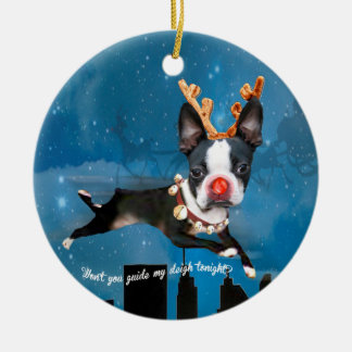 Ren Bostons Terrier Rudolph Feiertagsverzierung Keramikornament
