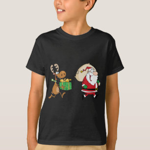 Ren, das mit Sankt liefert Geschenke läuft T-Shirt