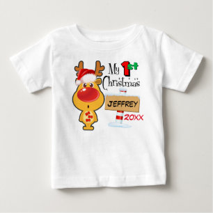 Ren-Gewohnheit des Babys erste Weihnachts Baby T-shirt
