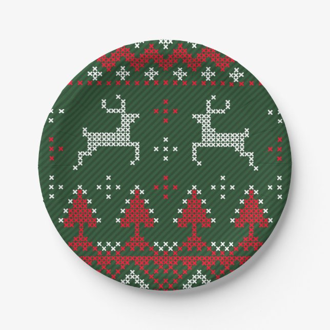 Ren-lustiges Weihnachtshässlicher Pappteller (Vorderseite)