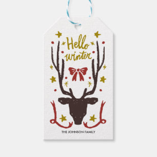 Ren mit der Goldweihnachtshand gezeichnet Geschenkanhänger