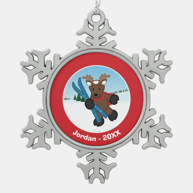 Ren Schneeflocken Zinn-Ornament (Vorderseite)